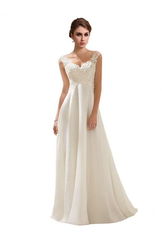 Low Back Soft Chiffon & Lace V-Neck Sweep Train Sleeveless Wedding Dress Norwich