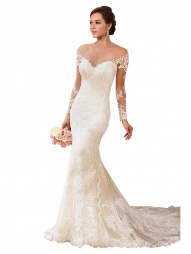 Lace Sweetheart Chapel Train Long Sleeves Wedding Gowns Norwich