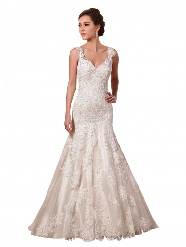 Tulle & Lace V-Neck Chapel Train Sleeveless Bridal Wedding Dress Norwich
