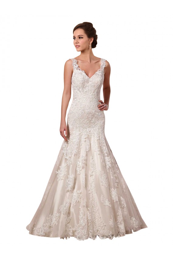Tulle & Lace V-Neck Chapel Train Sleeveless Bridal Wedding Dress Norwich