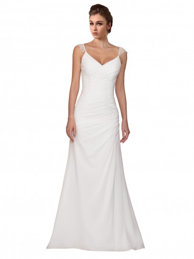 Soft Chiffon V-Neck Chapel Train Sleeveless Wedding Dress Norwich