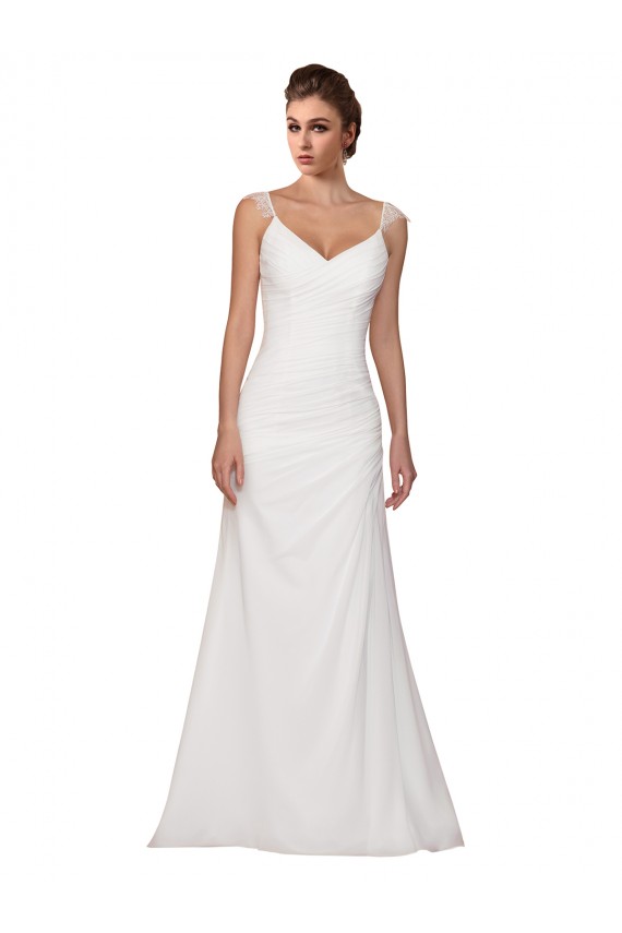 Soft Chiffon V-Neck Chapel Train Sleeveless Wedding Dress Norwich