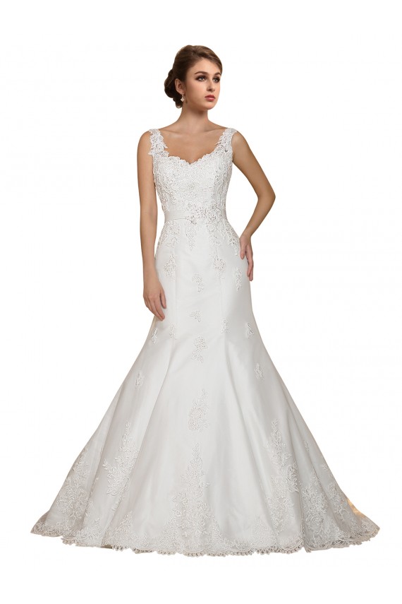 Lace V-Neck Chapel Train Cap Sleeves Wedding Dress Norwich