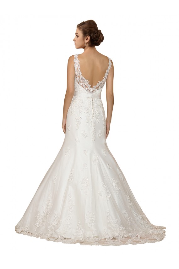 Lace V-Neck Chapel Train Cap Sleeves Wedding Dress Norwich