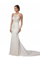 V-Back Lace High Neck Chapel Train Sleeveless Modern Wedding Dress Norwich