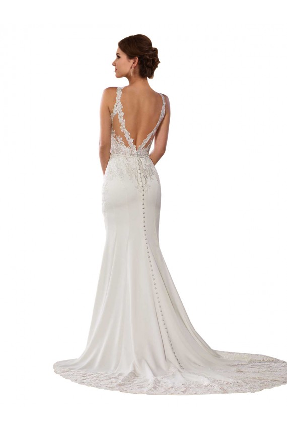 V-Back Lace High Neck Chapel Train Sleeveless Modern Wedding Dress Norwich