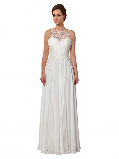 Soft Chiffon Illusion Neck Sweep Train Sleeveless Boho Wedding Dress Norwich