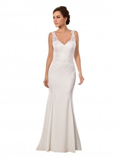 Lace & Stretch Crepe V-Neck Chapel Train Sleeveless Sexy Wedding Dress Norwich