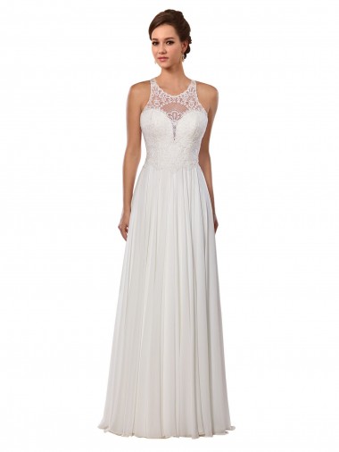 Soft Chiffon Illusion Neck Chapel Train Sleeveless Wedding Dress Norwich