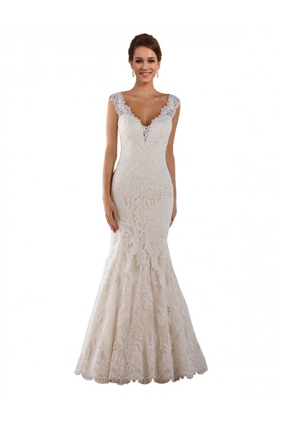 White Lace V-Neck Chapel Train Sleeveless Wedding Dress Norwich