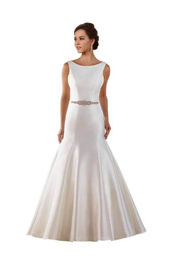 V-Back Satin Bateau Neck Chapel Train Sleeveless Modern Wedding Dress Norwich