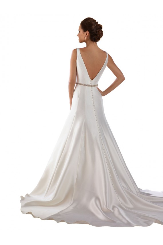 V-Back Satin Bateau Neck Chapel Train Sleeveless Modern Wedding Dress Norwich