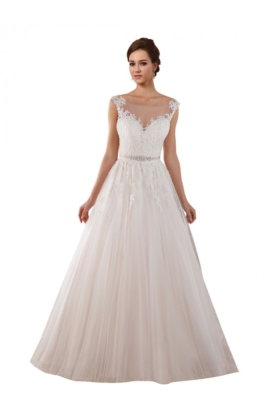 Keyhole Back Ivory Tulle & Lace Sweetheart Chapel Train Sleeveless Wedding Dress Norwich