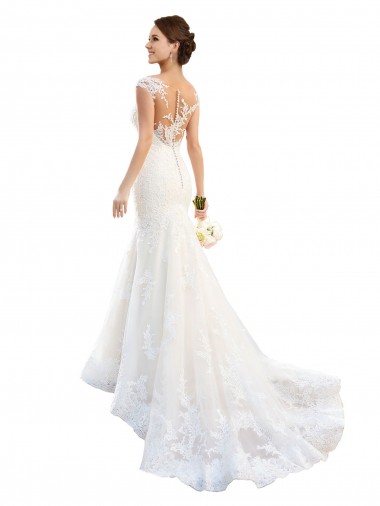 Lace Illusion Neck Chapel Train Cap Sleeves Wedding Dress Norwich