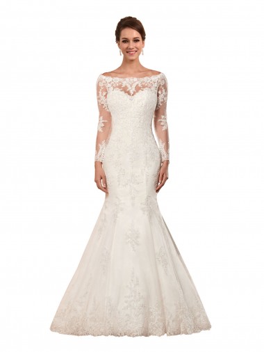Lace Bateau Neck Chapel Train Long Sleeves Sexy Wedding Dress Norwich