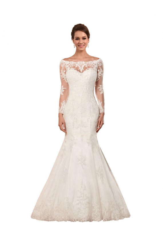 Lace Bateau Neck Chapel Train Long Sleeves Sexy Wedding Dress Norwich
