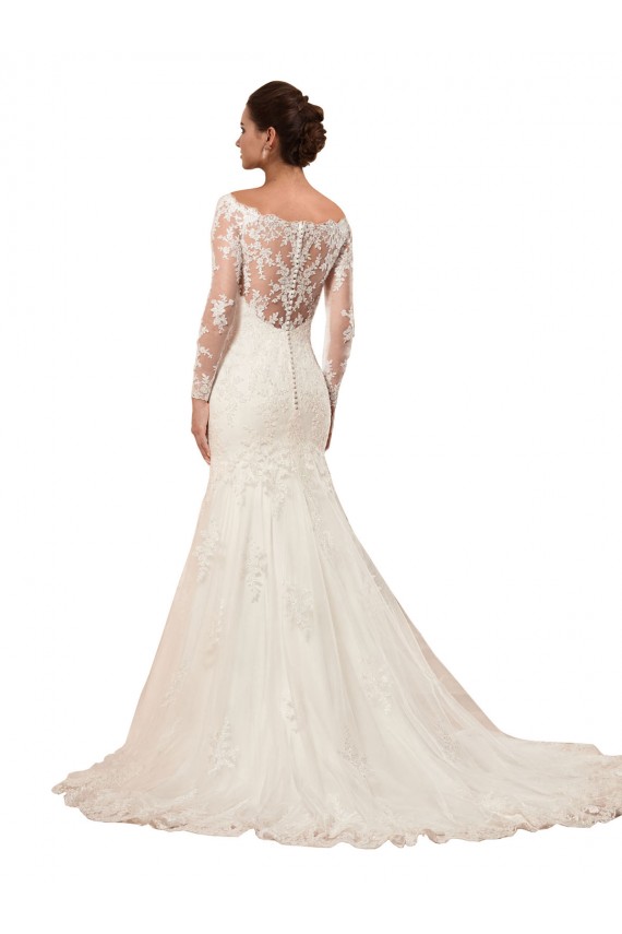 Lace Bateau Neck Chapel Train Long Sleeves Sexy Wedding Dress Norwich