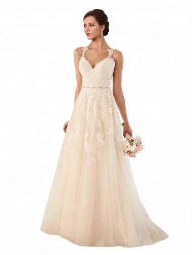 Ivory Tulle & Lace Sweetheart Chapel Train Sleeveless Wedding Dress Norwich