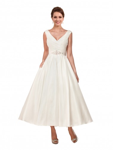 Satin V-Neck Ankle Length Sleeveless Wedding Dress Norwich