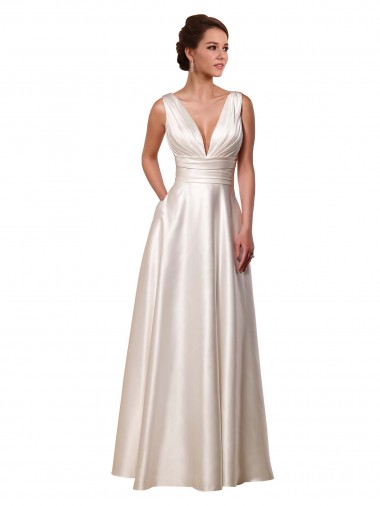 Satin V-Neck Chapel Train Sleeveless Wedding Gowns Norwich