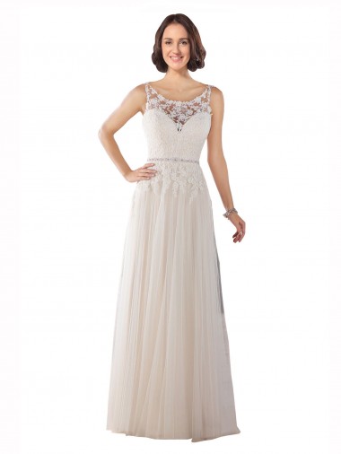 Tulle Illusion Neck Sweep Train Sleeveless Boho Wedding Dress Norwich