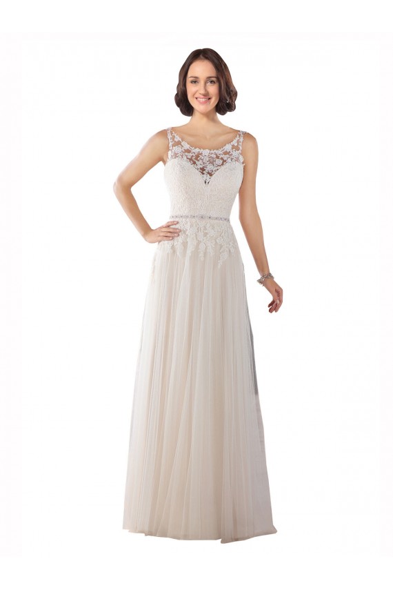 Tulle Illusion Neck Sweep Train Sleeveless Boho Wedding Dress Norwich