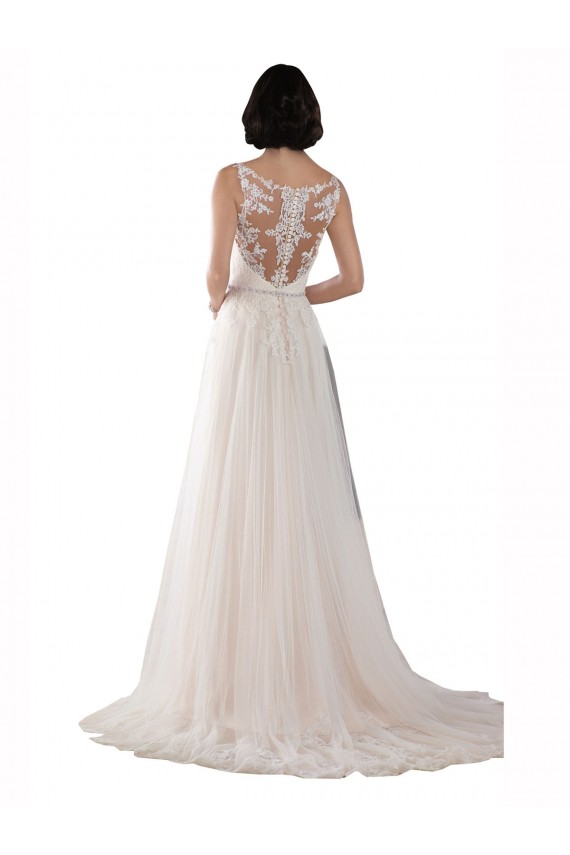 Tulle Illusion Neck Sweep Train Sleeveless Boho Wedding Dress Norwich
