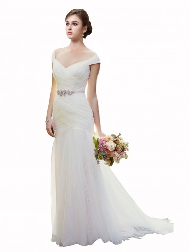 Tulle Off the Shoulder Chapel Train Sleeveless Beach Wedding Dress Norwich