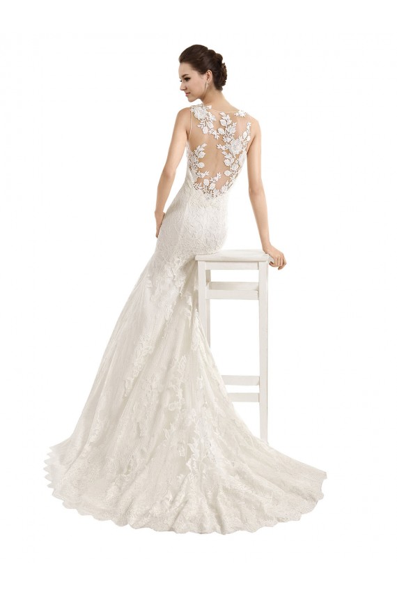 Lace Illusion Neck Chapel Train Sleeveless Wedding Dress Norwich