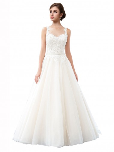 Tulle & Lace Illusion Neck Cathedral Train Sleeveless Beach Wedding Dress Norwich