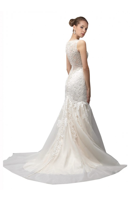 Tulle & Lace Illusion Neck Sweep Train Sleeveless Wedding Dress Norwich