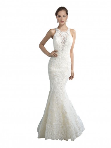 Tulle Illusion Neck Chapel Train Sleeveless Beach Wedding Dress Norwich