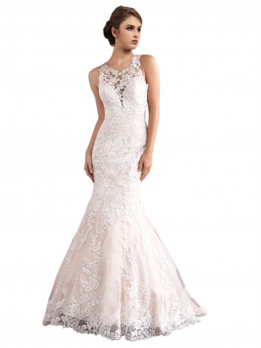 Tulle & Lace Illusion Neck Cathedral Train Sleeveless Wedding Dress Norwich