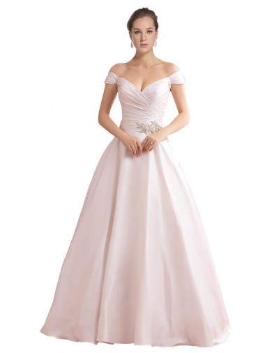 V-Back Satin Off the Shoulder Chapel Train Sleeveless Wedding Dresses Norwich