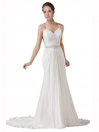 Soft Chiffon Sweetheart Chapel Train Sleeveless Beach Wedding Dress Norwich
