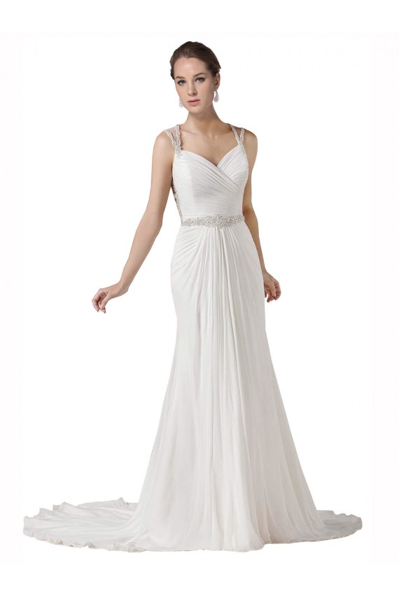 Soft Chiffon Sweetheart Chapel Train Sleeveless Beach Wedding Dress Norwich