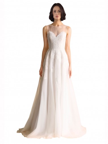 Tulle Illusion Neck Chapel Train Sleeveless Wedding Dress Norwich