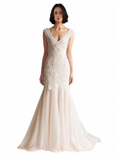 Low Back Tulle V-Neck Sweep Train Sleeveless Wedding Dress Norwich