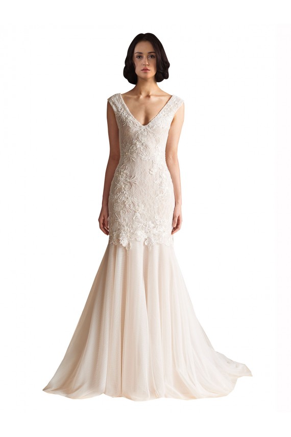 Low Back Tulle V-Neck Sweep Train Sleeveless Wedding Dress Norwich