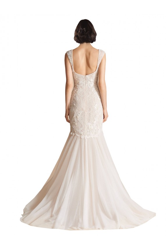 Low Back Tulle V-Neck Sweep Train Sleeveless Wedding Dress Norwich