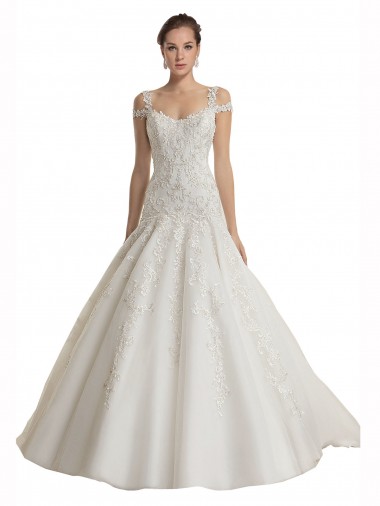 Tulle & Lace Off the Shoulder Sweep Train Sleeveless Wedding Dress Norwich