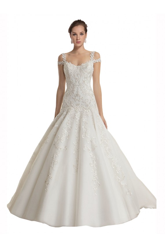 Tulle & Lace Off the Shoulder Sweep Train Sleeveless Wedding Dress Norwich
