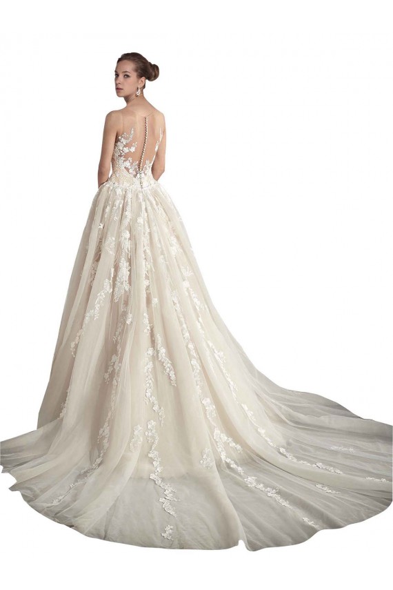 Ivory & Champagne Tulle Illusion Neck Chapel Train Sleeveless Wedding Dress Norwich