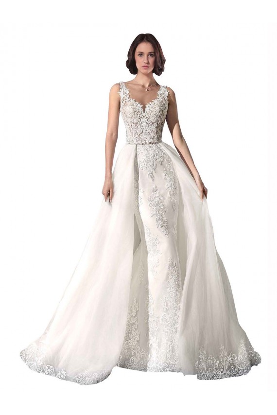 White Tulle & Lace Sweetheart Chapel Train Sleeveless Wedding Dress Norwich