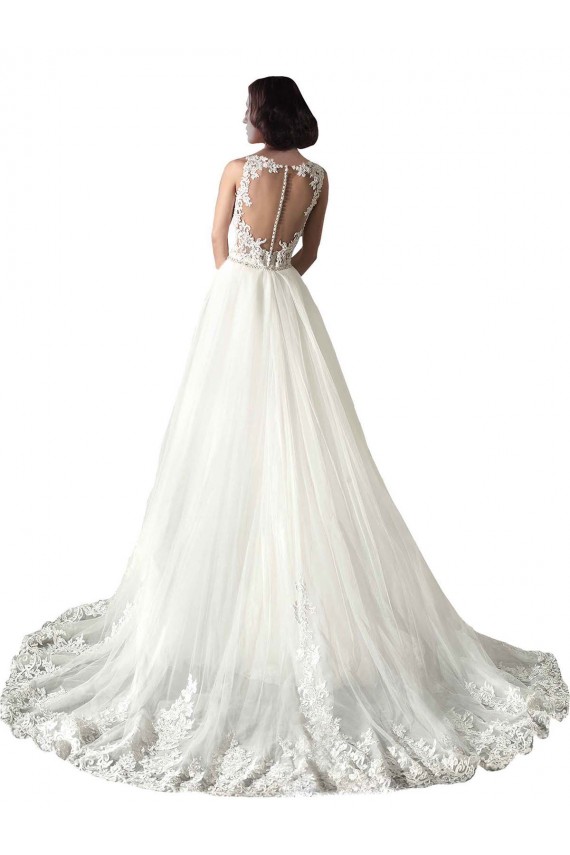 White Tulle & Lace Sweetheart Chapel Train Sleeveless Wedding Dress Norwich