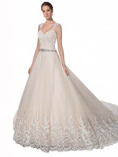 A-Line Ivory & Champagne Sweetheart Chapel Train Sleeveless Wedding Dress Norwich