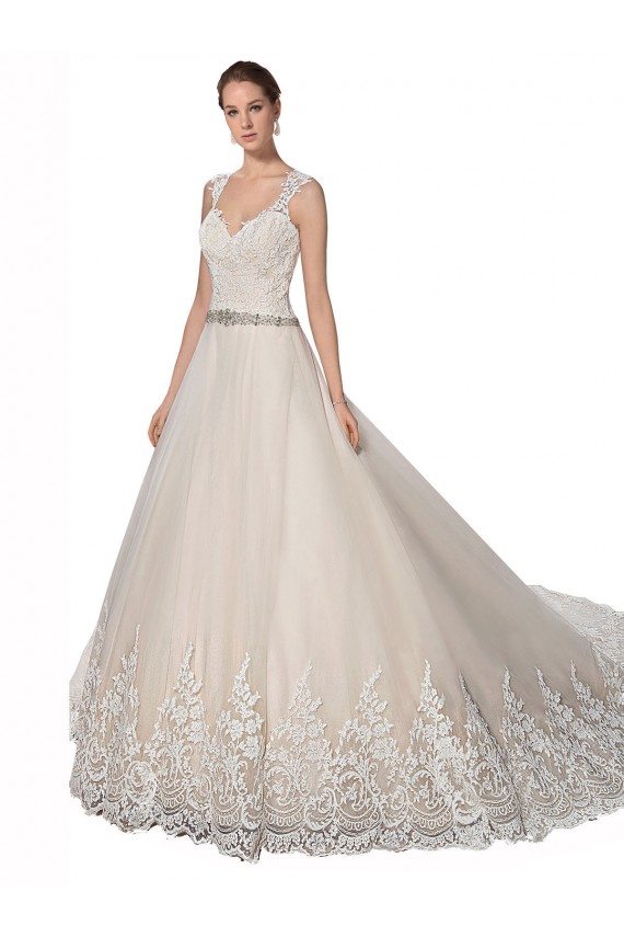 A-Line Ivory & Champagne Sweetheart Chapel Train Sleeveless Wedding Dress Norwich