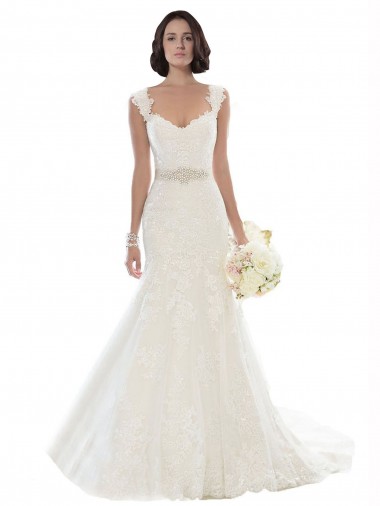 White Lace Off the Shoulder Chapel Train Sleeveless Beach Wedding Dress Norwich