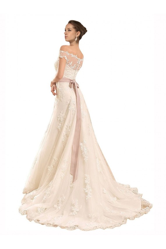 Ivory Lace Off the Shoulder Chapel Train Sleeveless Beach Wedding Dress Norwich