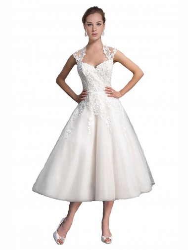 Tulle & Lace Sweetheart Tea Length Sleeveless Beach Wedding Dress Norwich